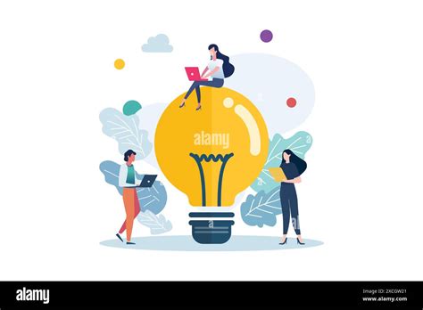 People With Big Lightbulb Idea Creative Idea Concept Vector