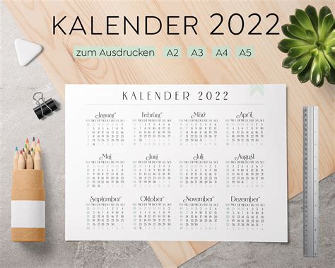 Kalender 2022 zum Ausdrucken inkl Größen A2 A3 A4 A5 Swomolemo