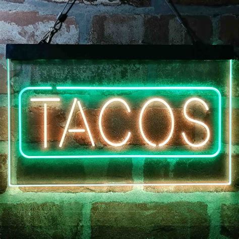 Mexican Tacos Dish CafÃ Food Dual Color LED Neon Sign Etsy