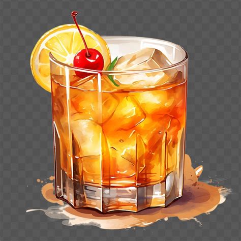 Premium Psd Watercolor Of A Classic Whiskey Sour Drink Embodying The