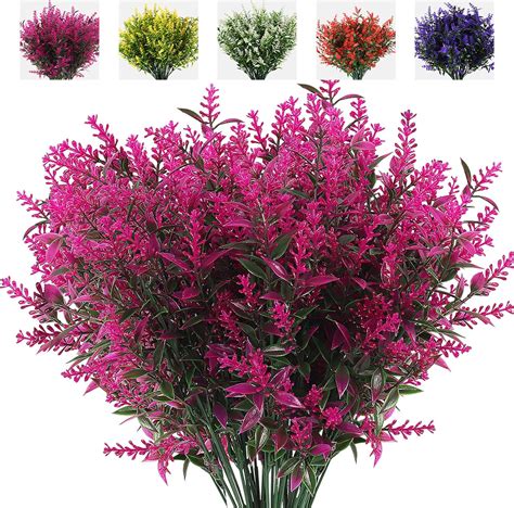 RECUTMS 8 Bundles Artificial Flowers Fake Outdoor Plants Faux UV