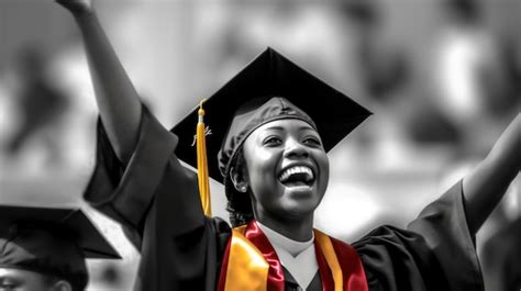 A Woman In A Graduation Cap And Gown Smiles At The Camera Premium Ai