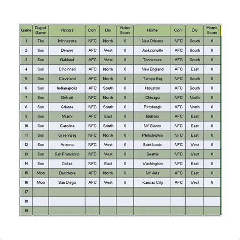 Free Football Pool Template Excel - Printable Word Searches