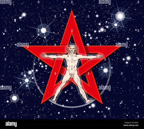 Vitruvian Man Pentagram Stars Space Vitruvian Man Standing In Front