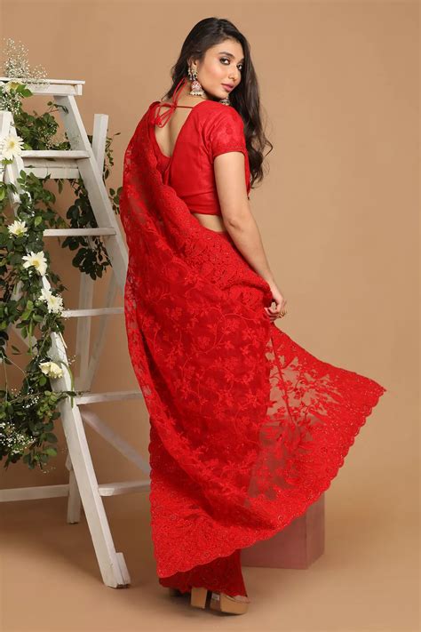 Buy Gorgeous Red Net Saree Online In The Usa Mohey Saree For Women