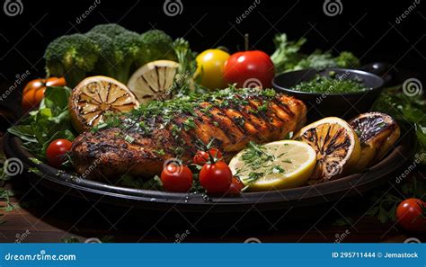 Grilled Meat And Vegetable Plate With Freshness Generated By Ai Stock