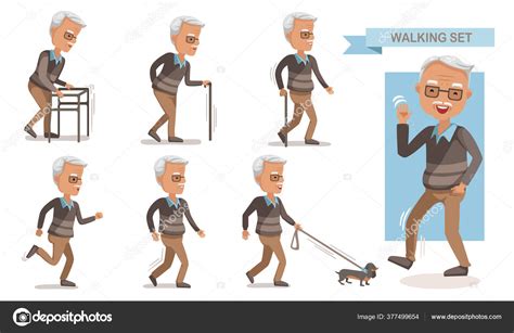 Old Man Cartoon With Walker