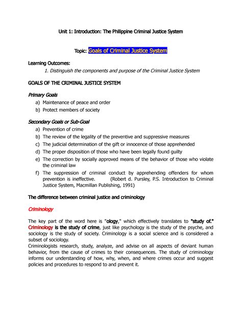 Goals Of Criminal Justice System Unit 1 Introduction The