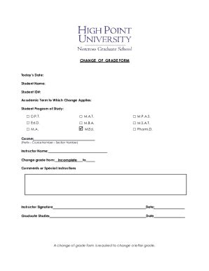 Fillable Online Change Of Grade Form Fax Email Print Pdffiller