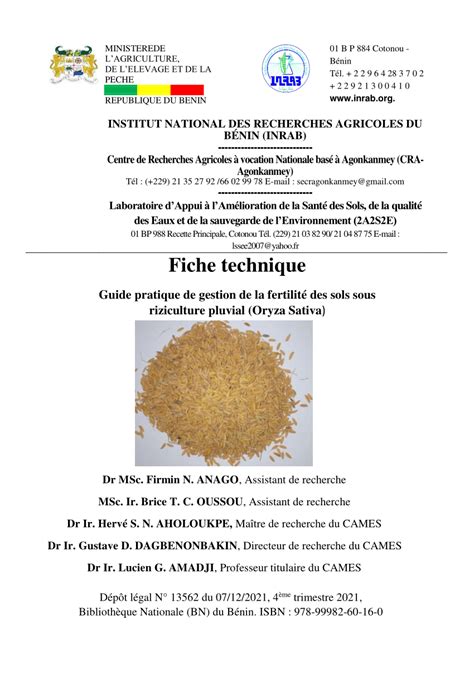 Pdf Guide Pratique De Gestion De La Fertilité Des Sols Sous Riziculture Pluvial Oryza Sativa