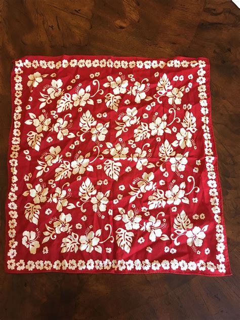 Vintage Tropical Hawaiian Hibiscus Flower Red White Handkerchief Ebay