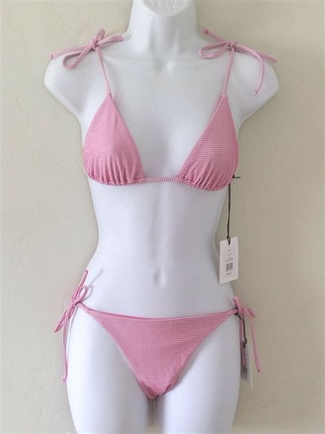 Onia Women S Triangle String Bikini Set Checker Jacquard Pink Ebay