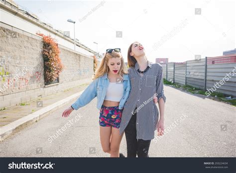 Two Beautiful Blonde Brunette Women Friends Stock Photo Shutterstock