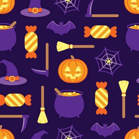 Halloween themed seamless pattern of orange and purple colored icons 10963088 Vector Art at Vecteezy