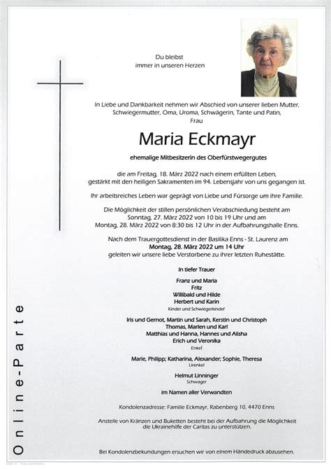 Maria Eckmayr Bestattung Brixner Enns