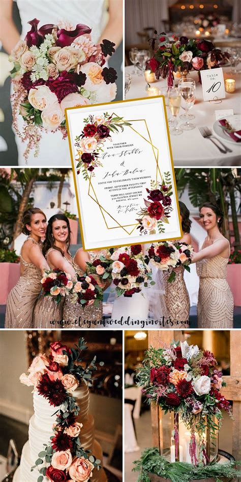 Vibrant Burgundy Peach Pink And Gold Fall Wedidng Party Ideas Gold And