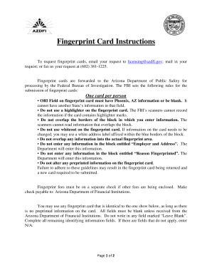 Fillable Online Azdfi Fingerprint Card Instructions Arizona