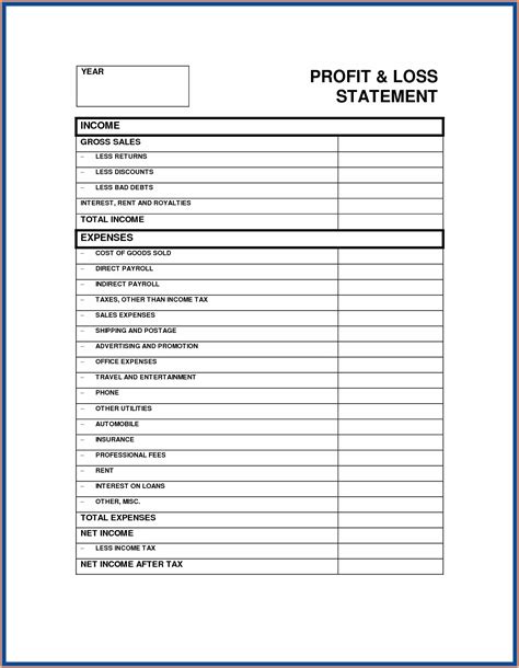 Profit Loss Report Template Form : Resume Examples