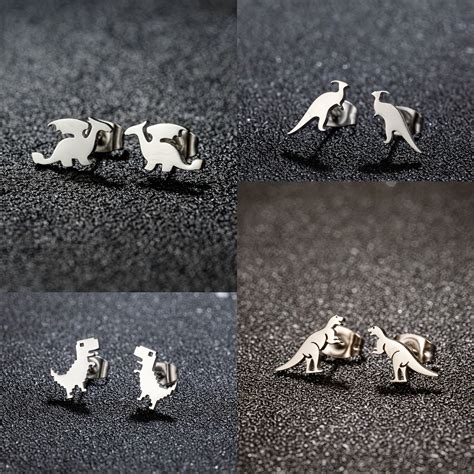 Fashion Minimalist Stainless Steel Earrings Cute Dinosaur Temu United