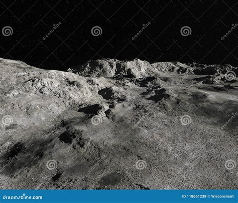 Fondo Lunar Del Panorama Del Paisaje De La Luna Foto De Archivo