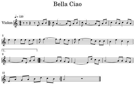 Bella Ciao Sheet Music For Violin