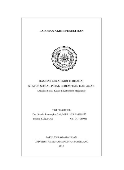 Laporan Akhir Penelitian Dampak Nikah Siri Terhadap Status Sosial Pihak