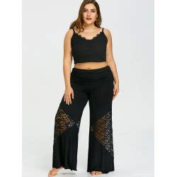 Plus Size Foldover Lace Insert Palazzo Pants Black Big And Sexy