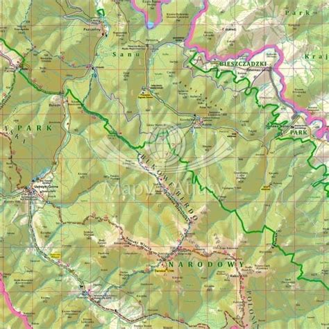 BIESZCZADY MAPA TURYSTYCZNA NA ŚCIANĘ W RAMIE