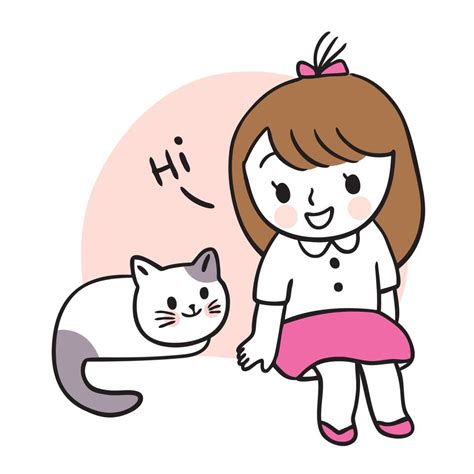 Cartoon Cute Girl And Cat Vector 5270535 Vector Art At Vecteezy