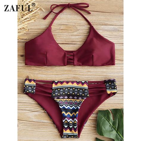 Zig Zag Crisscross Halter Bikini Set AliExpress