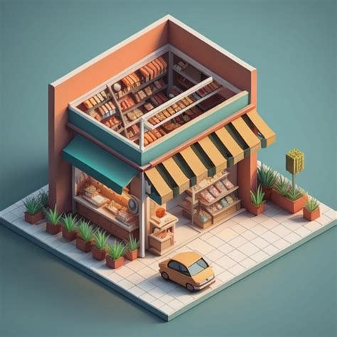 Premium Ai Image 3d Isometric Shop Building Created With Generative Ai