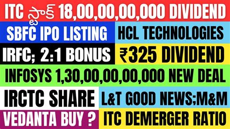 Itc Share Telugu Irfc Sbfc Ipo Hcl Tech Infosys Share Telugu