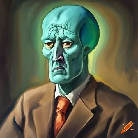 Painting of tired handsome squidward on Craiyon