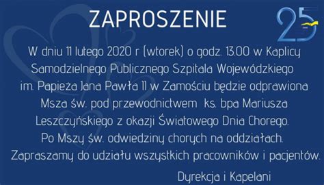 Zaproszenie na obchody Światowego Dnia Chorego