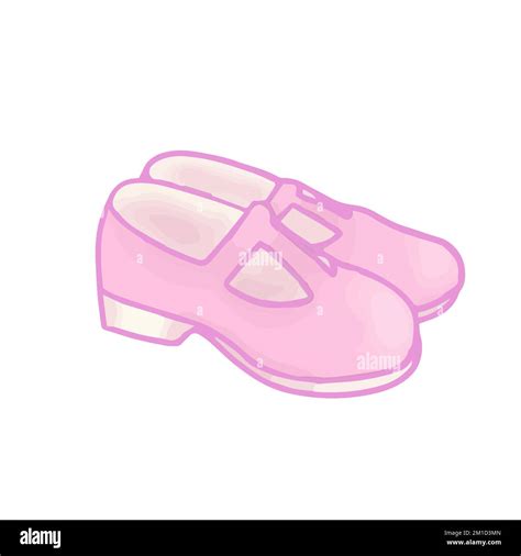 Hand Drawn Isolated Clip Art Illustration Of Pink Girly Mary Jane Shoes