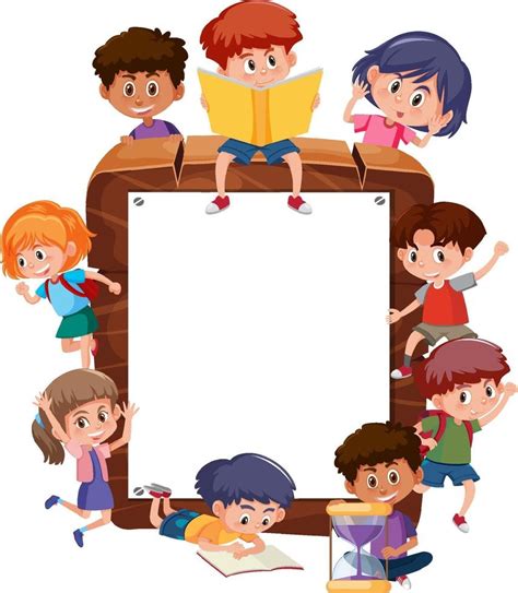 Empty wooden frame with many children cartoon character 3427015 Vector Art at Vecteezy