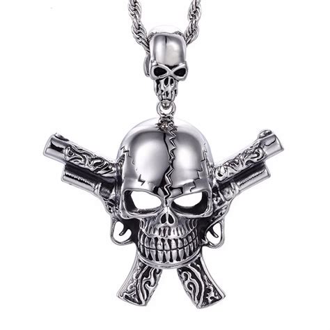 Gothic Punk Skull Pendant Mens Boys Black Silver Tone 316l Stainless Steel Pendant Necklace