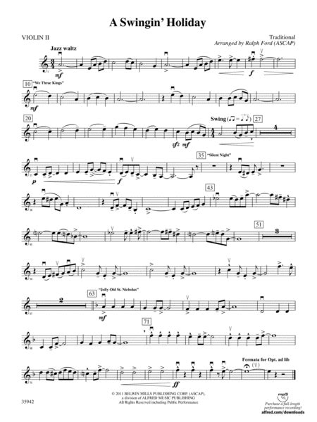 A Swingin Holiday 2nd Violin By Ralph Ford Full Orchestra Digital Sheet Music Sheet