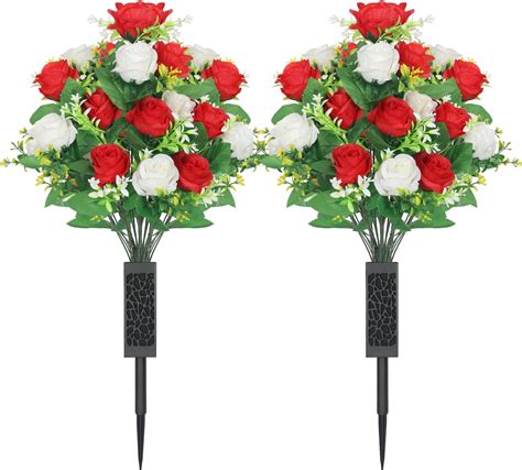 Amazon Aulock 2 Sets Artificial Cemetery Flowers With Vases 36