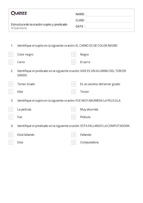 50 Estructura de la oración hojas de trabajo para Grado 3 en Quizizz