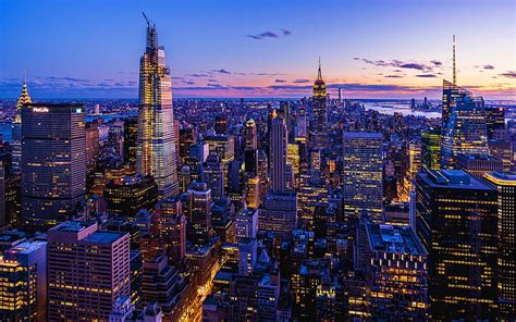 New York, Manhattan, evening, modern buildings, american cities ...