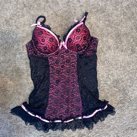 Y K Pinks And Black Babydoll Lingerie Top With Cute Depop