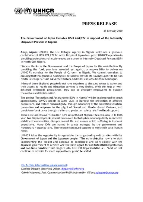 Document Unhcr Nigeria Press Release 28 02 20 Government Of Japan