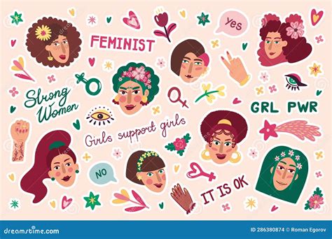 Feminism Stickers Girl Power Frida Face Funny Female Heads Women