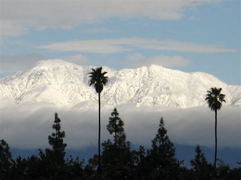 Southern California near Riverside during the winter, snow on the