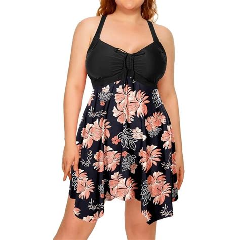 Daci Swim Daci Womens Swim Dress Plus Size 22w Black Orange Floral