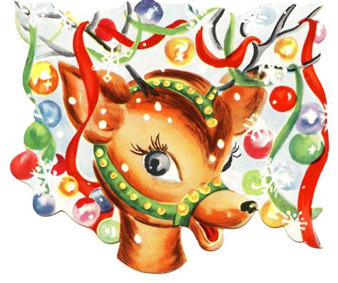 Retro Christmas Image - Colorful Cute Reindeer - The Graphics Fairy