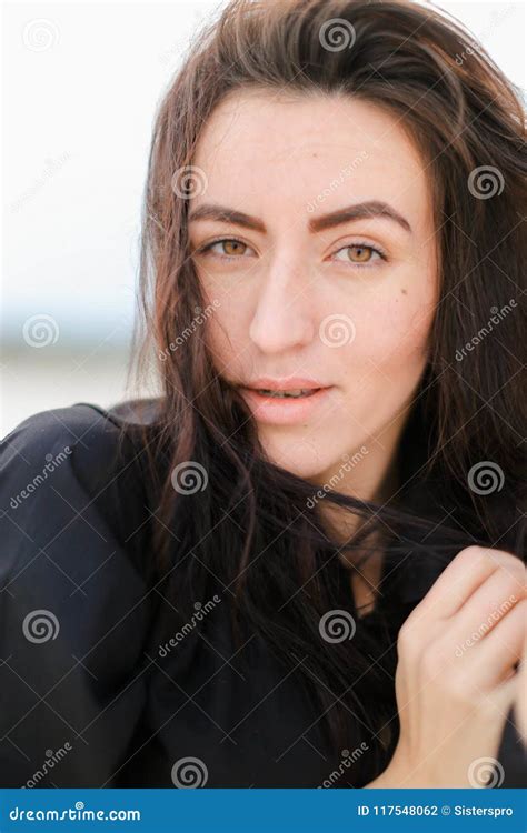 Close Up Of Caucasian Female Person Without Makep And Cute Smile