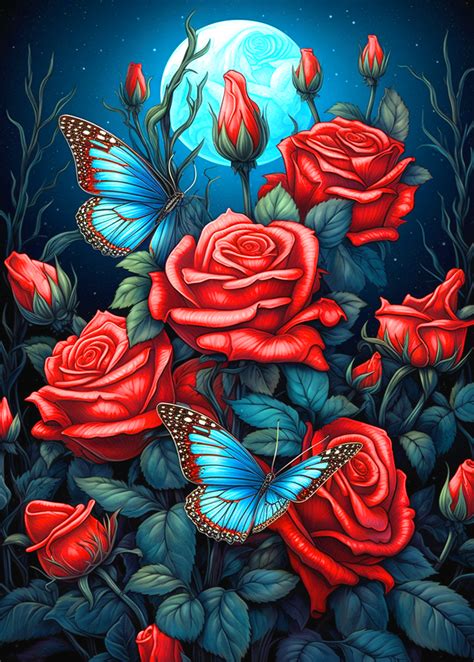 5d Diamond Painting Blue Moon Butterflies And Roses Kit Bonanza Marketplace