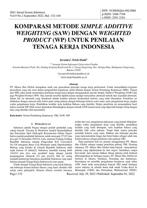 PDF KOMPARASI METODE SIMPLE ADDITIVE WEIGHTING SAW DENGAN WEIGHTED